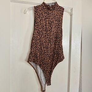 Forever 21 Girls Brown Leopard Print Mock Neck One-Piece